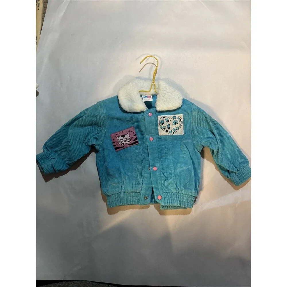 Vintage 80s Judy Philippine Baby Sherpa Bomber Jacket Teal Corduroy 12M